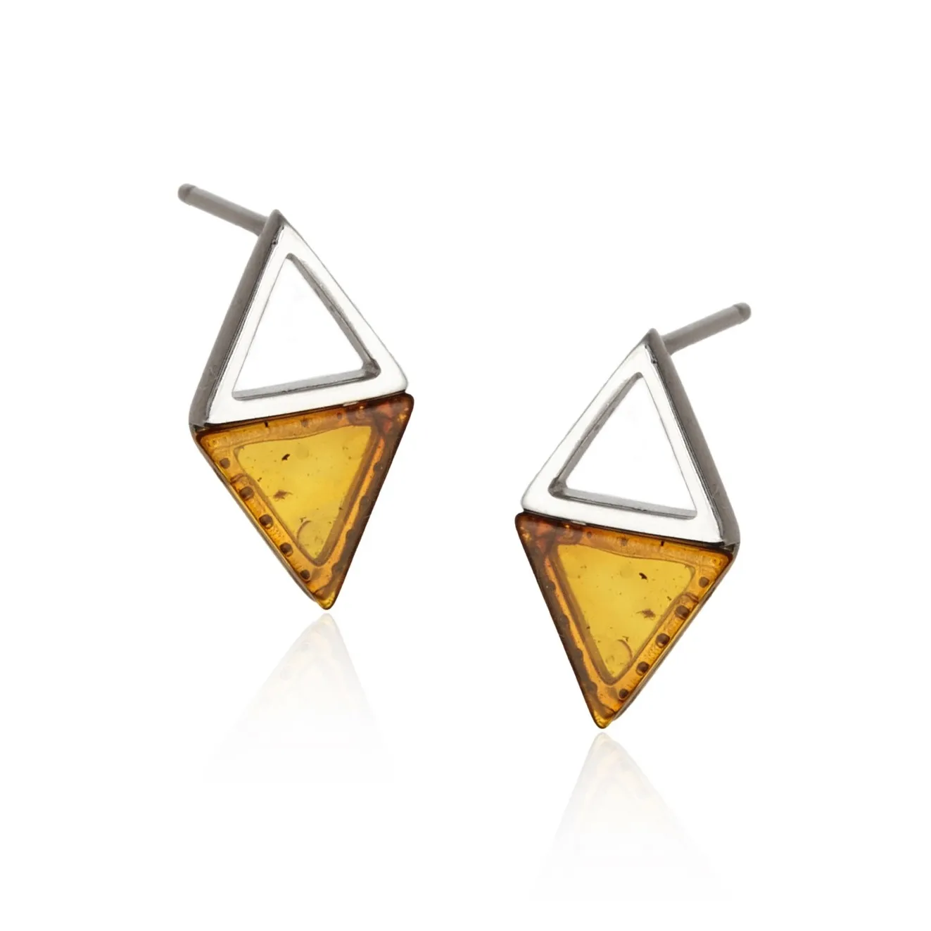 Kolczyki srebrne z bursztynem koniakowym trójkąty