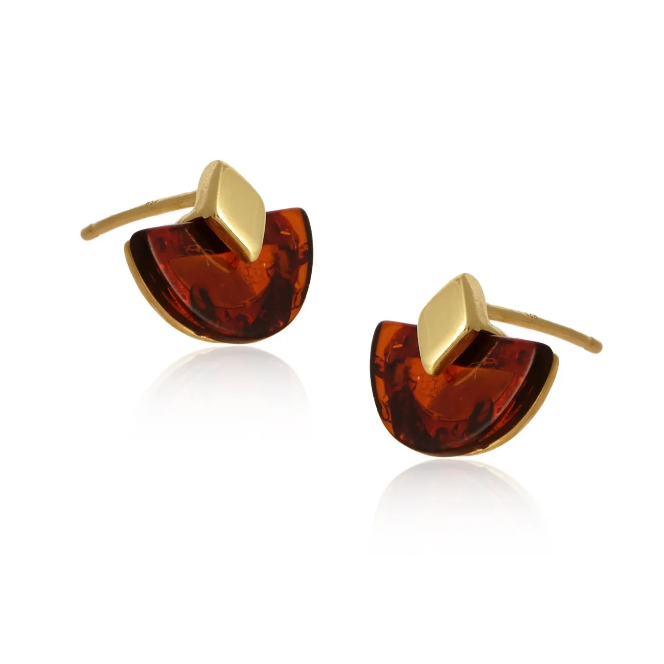 Kolczyki srebrne pozłacane z wiśniowym bursztynem