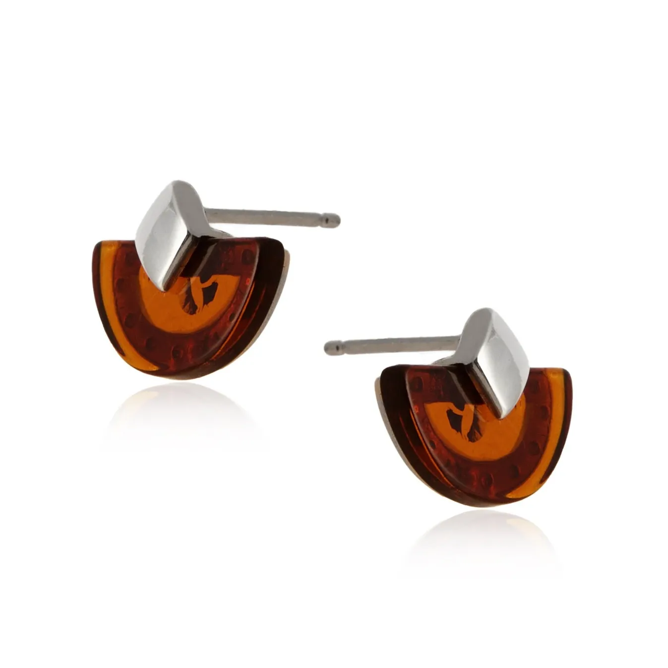 Kolczyki srebrne półksiężyce z koniakowym bursztynem