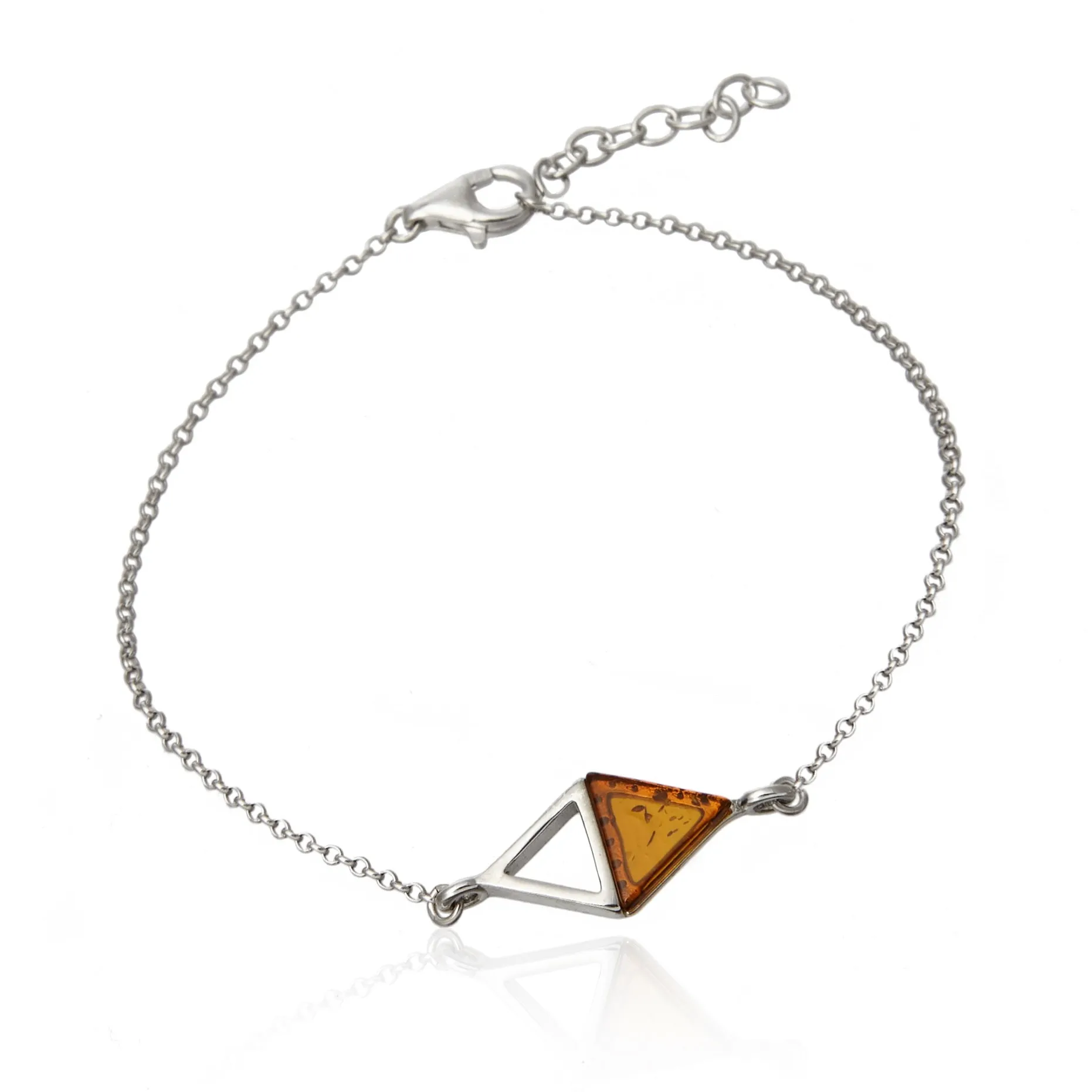 Bransoletka srebrna z koniakowym bursztynem trójkąty