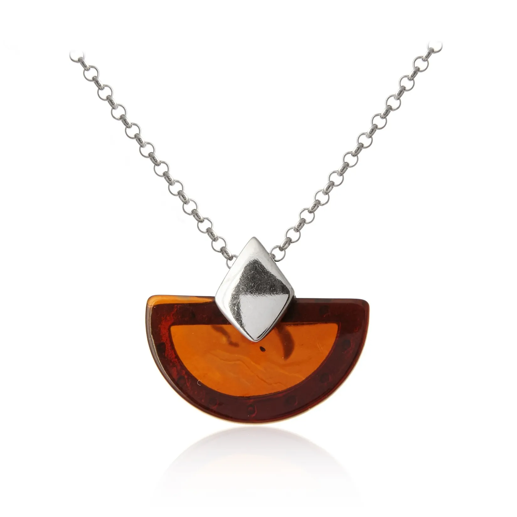Naszyjnik srebrny  z wiśniowym bursztynem półksiężyce