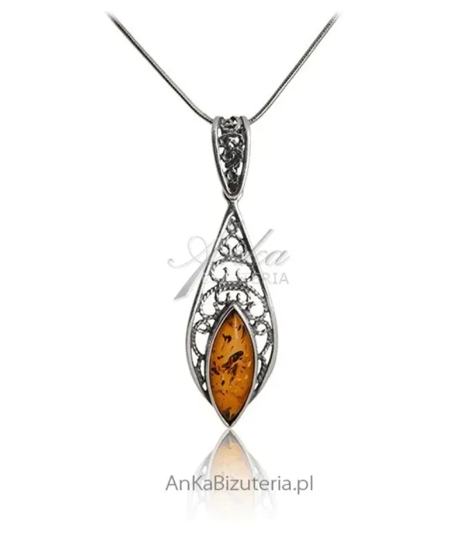 Zawieszka srebrna ażurowa z bursztynem