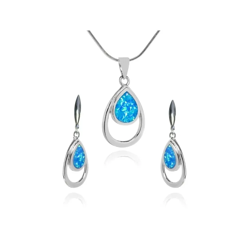 Komplet srebrny z niebieskim opalem  - amalfi