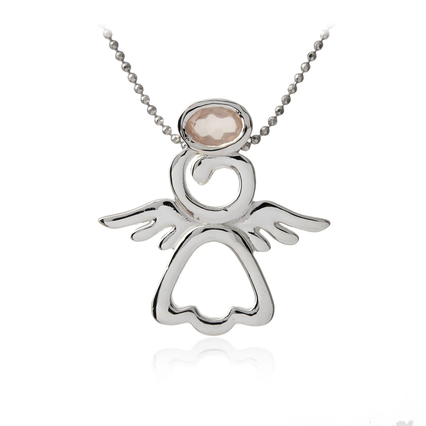 Srebrna zawieszka aniołek z różowym kwarcem - talizman miłości i harmonii