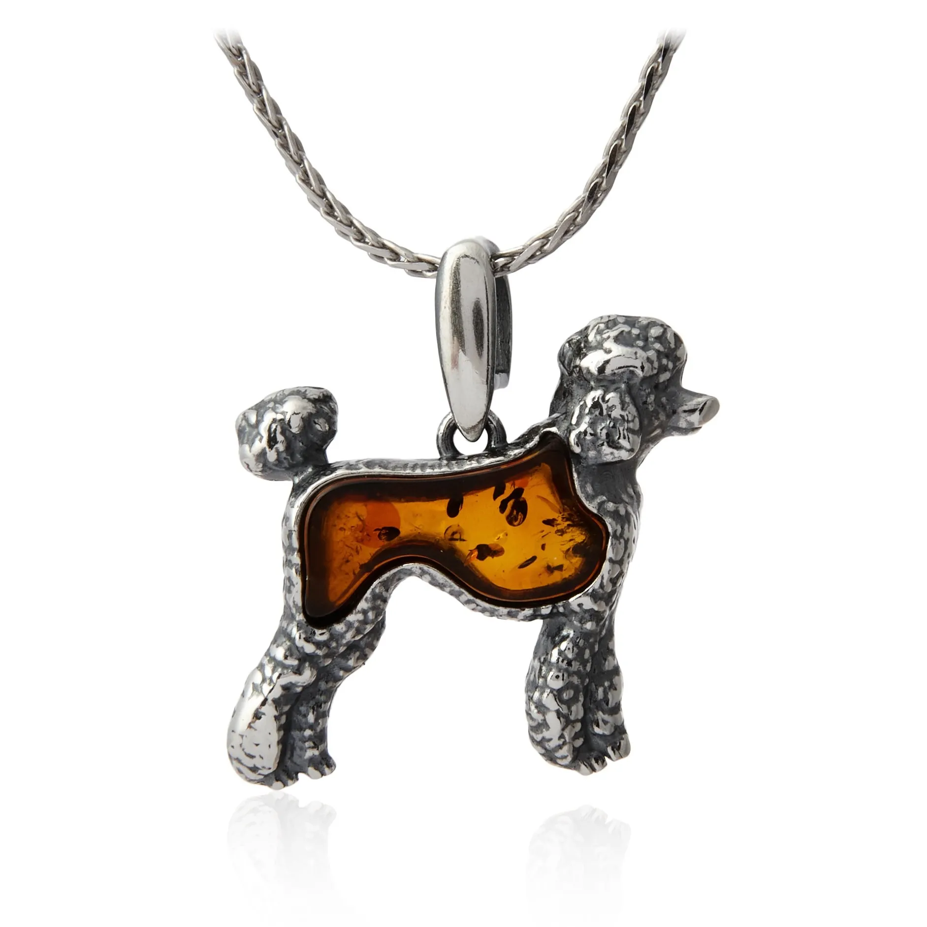 Zawieszka srebrna pudelek z bursztynem