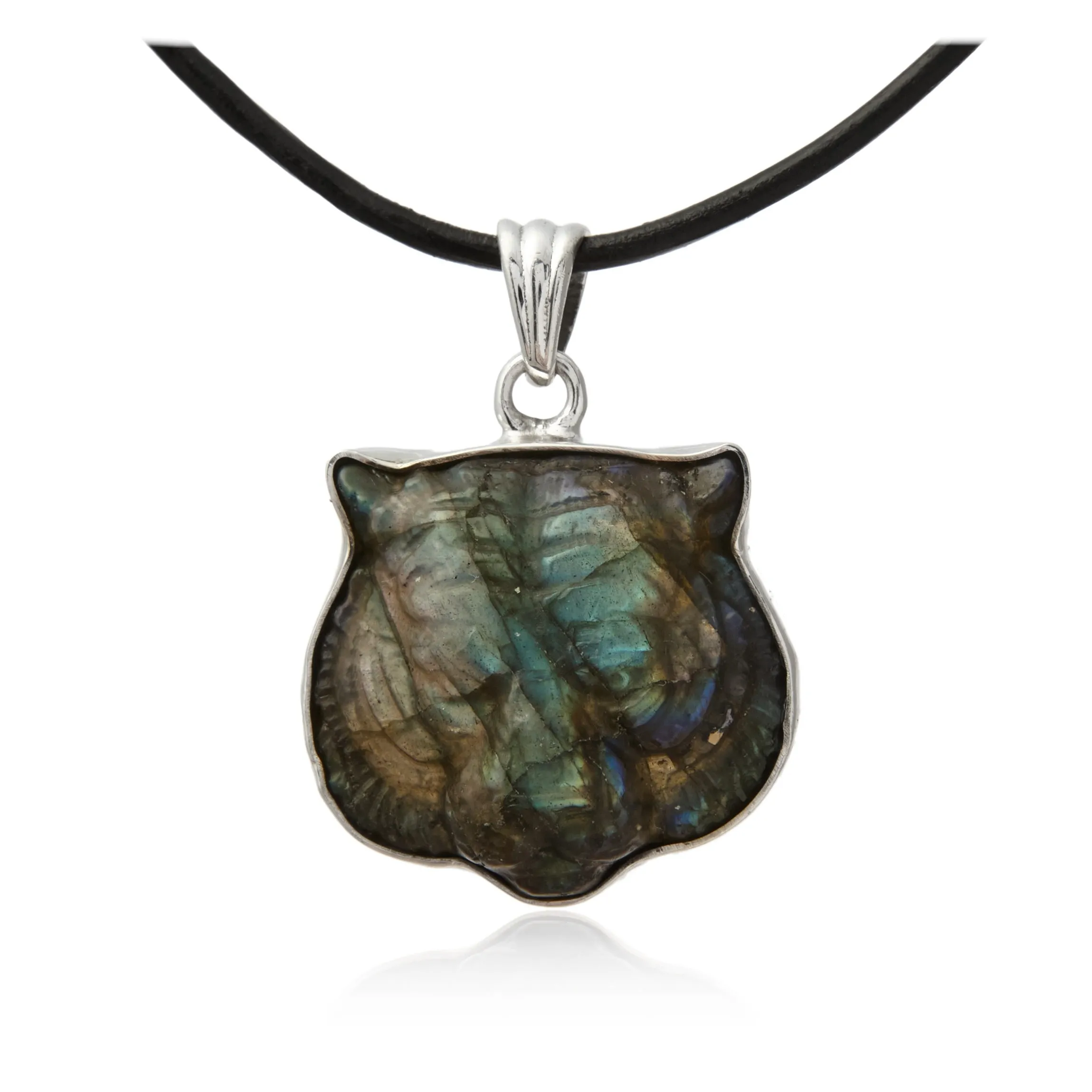 Srebrna zawieszka rzeźba lew z labradorytem