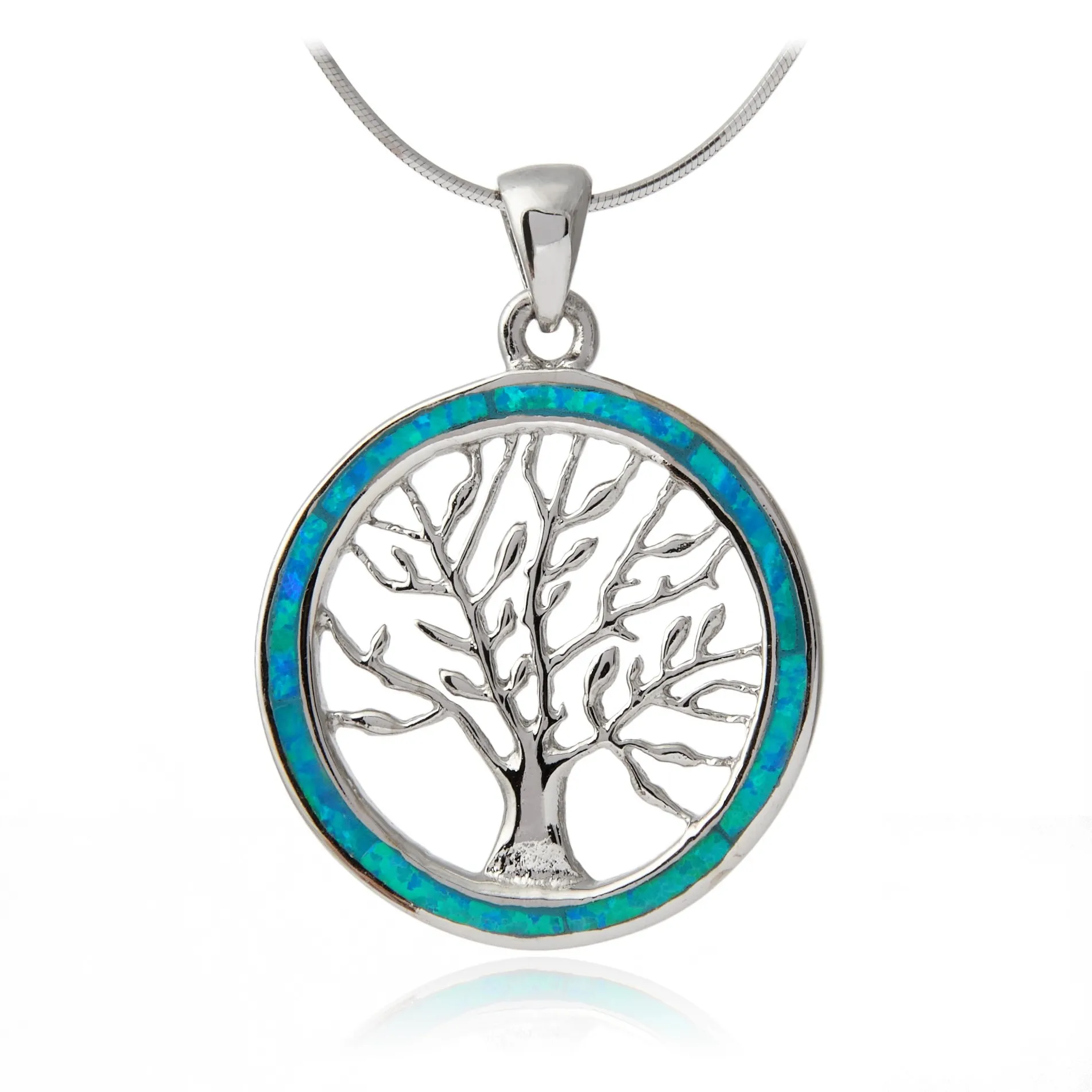 Zawieszka srebrna z niebieskim opalem drzewko szczęścia