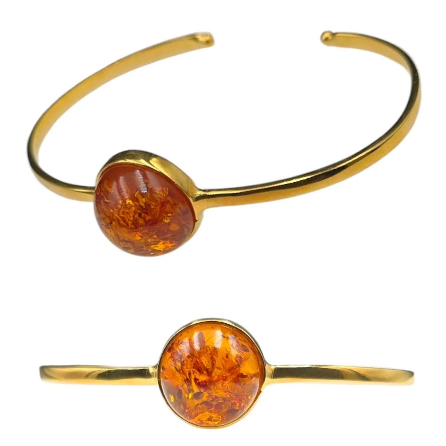 Bransoletka srebrna pozłacana z koniakowym bursztynem