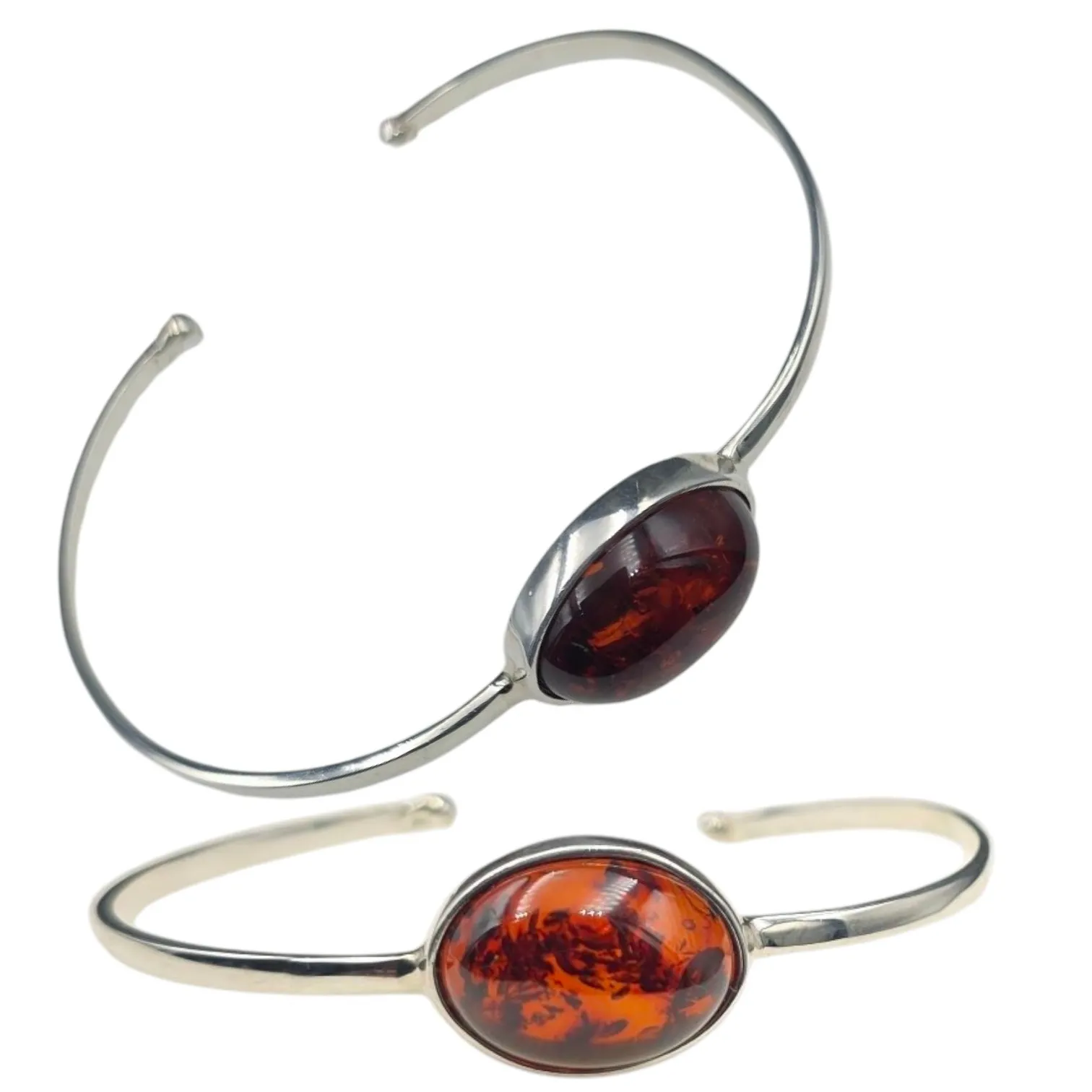 Bransoletka srebrna  z koniakowym owalnym bursztynem