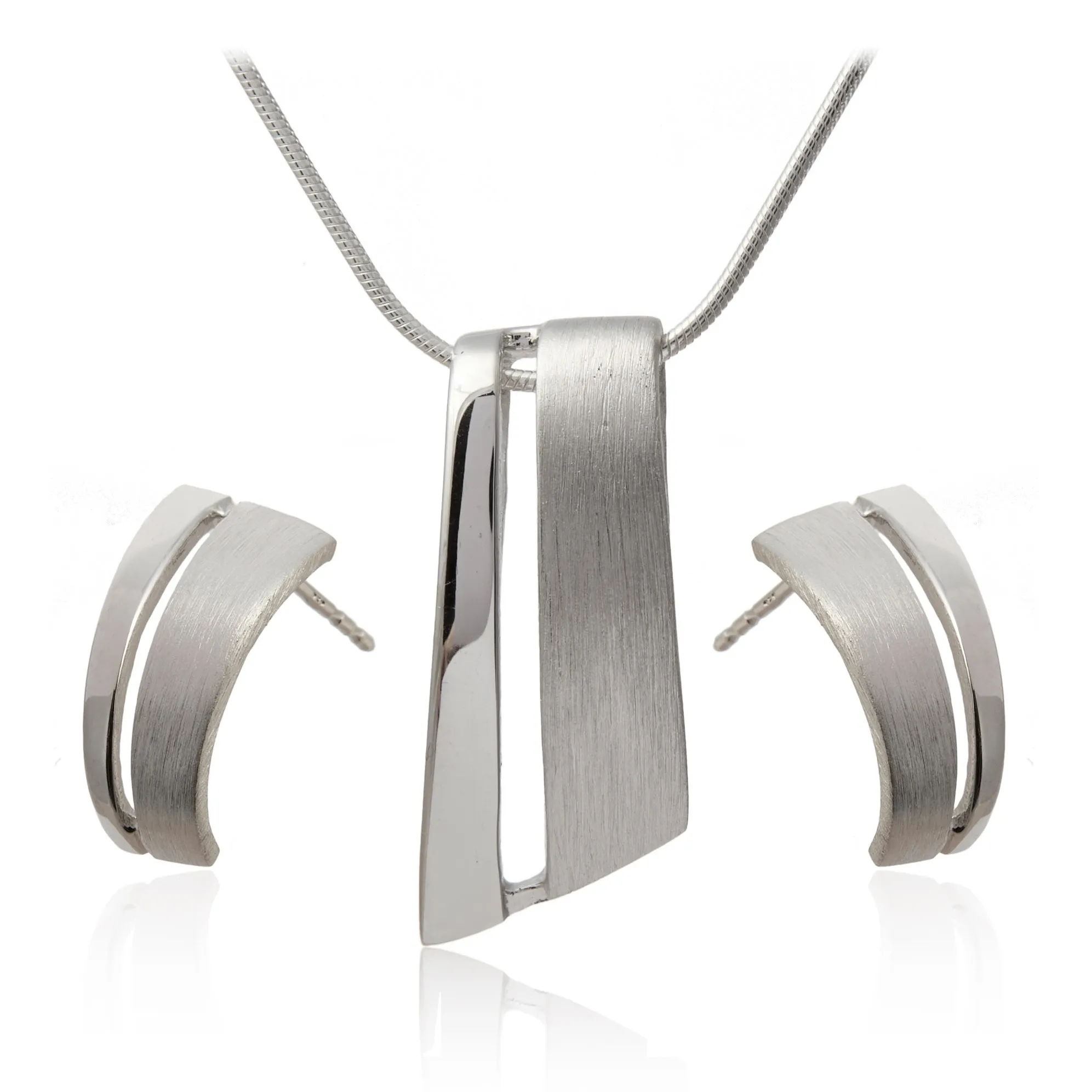 Piękny komplet biżuteria srebrna rodowana i satynowana florencja