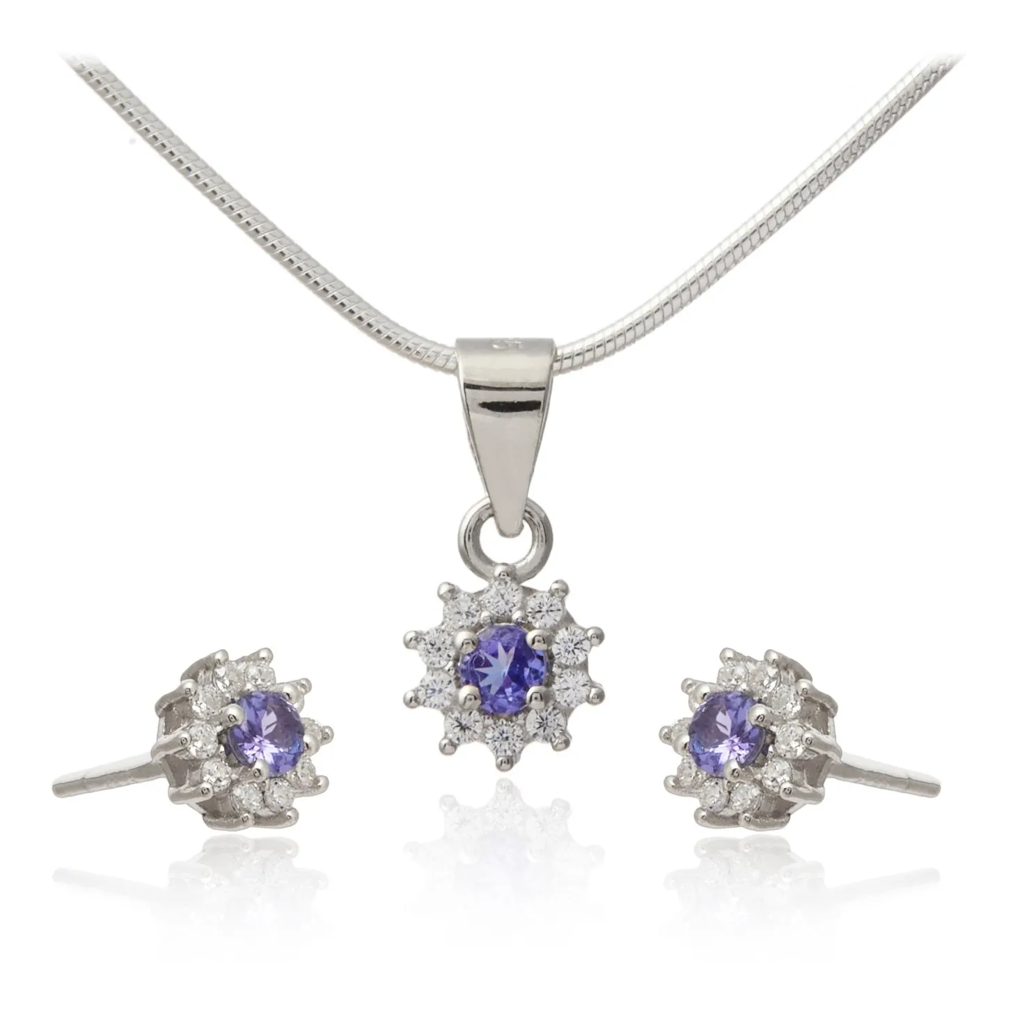 Piękny subtelny komplet biżuteria z tansanitem