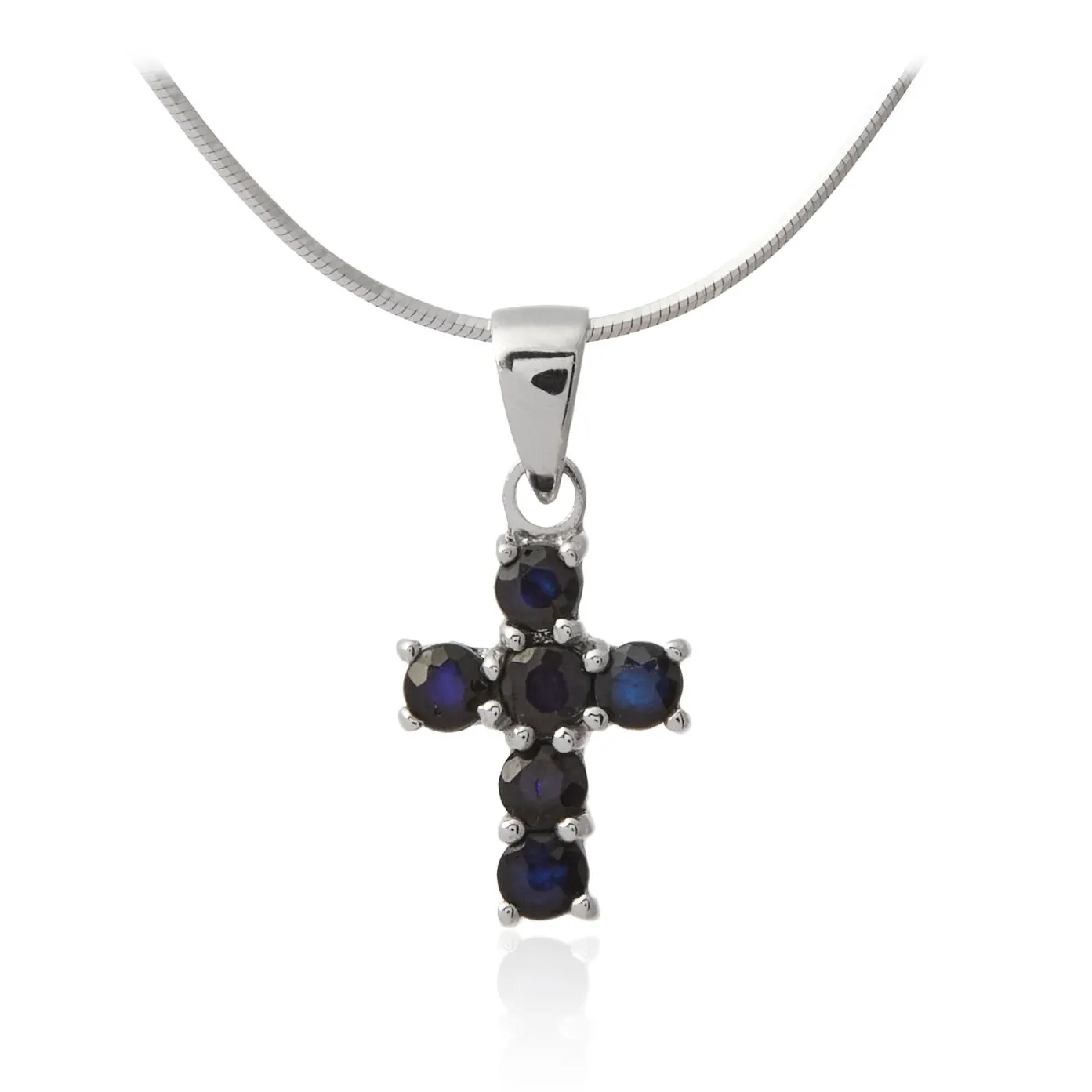 Srebrna zawieszka mały krzyżyk z szafirkami
