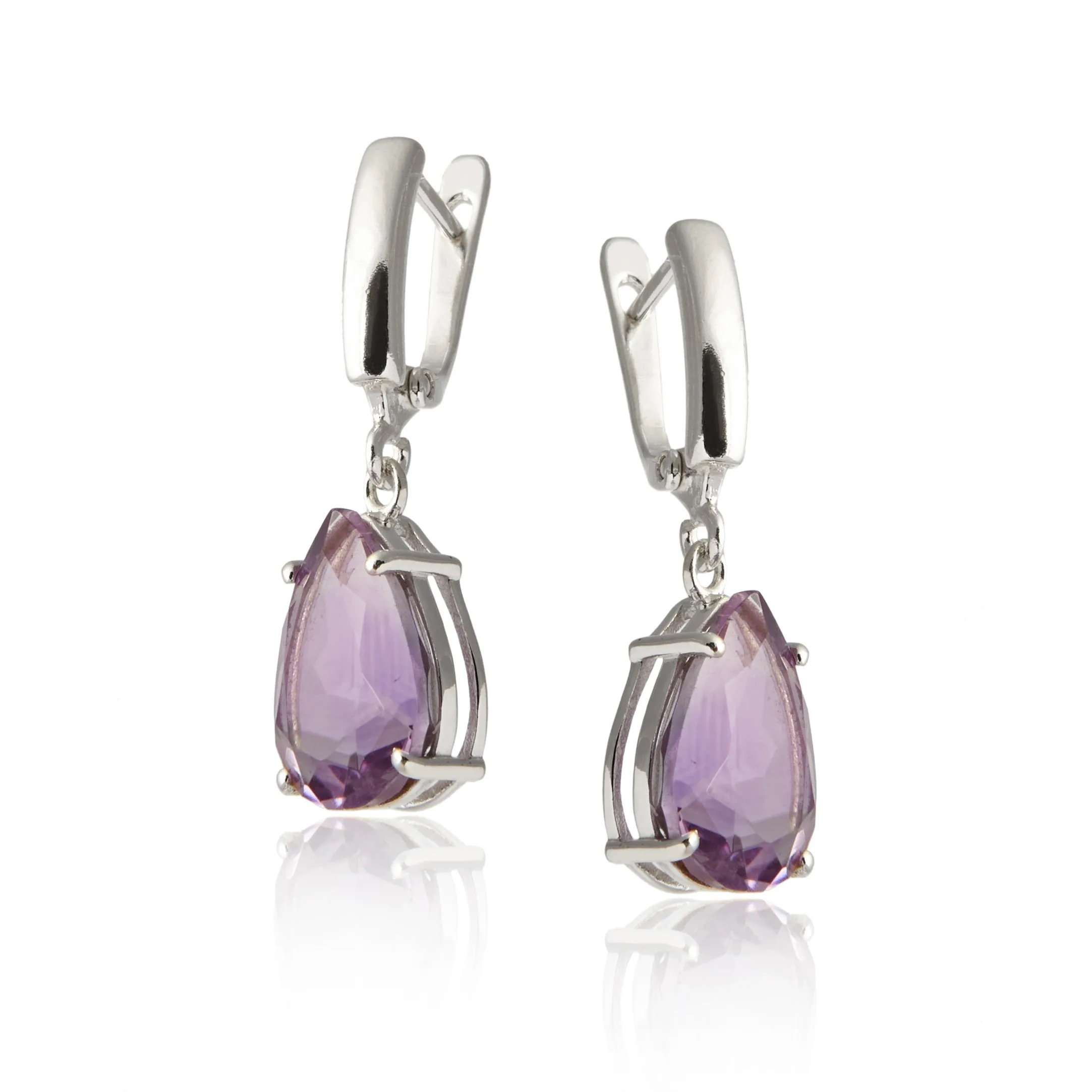 Kolczyki srebrne z ametystem fasetowanym - violet drop