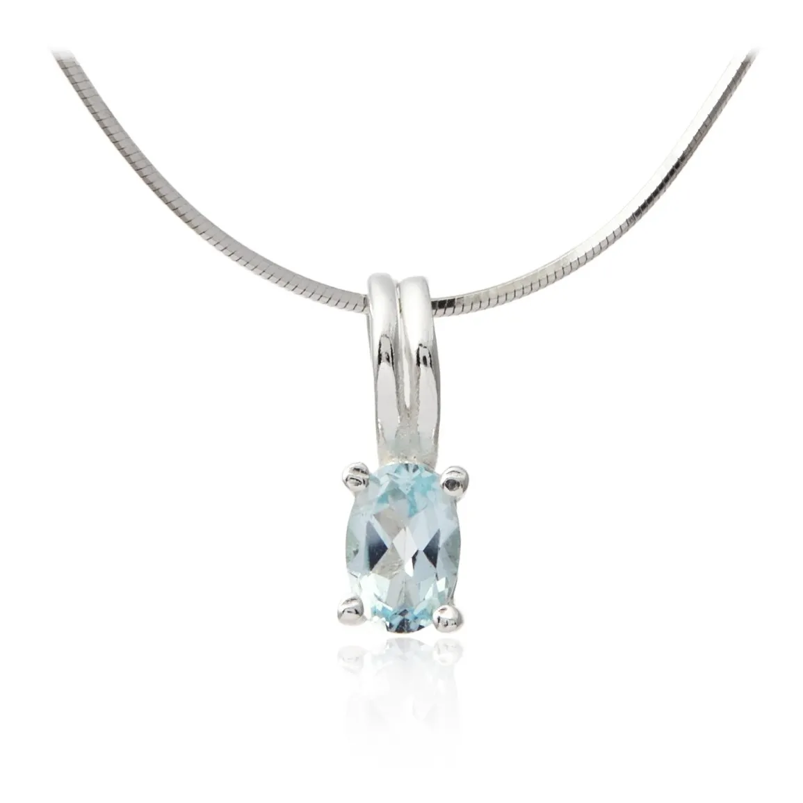 Subtelna zawieszka srebrna z owalnym niebieskim topazem