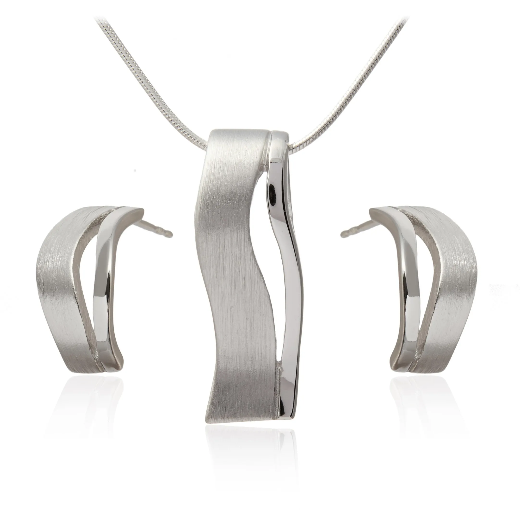 Komplet biżuteria srebrna satynowany i rodowany silver wave