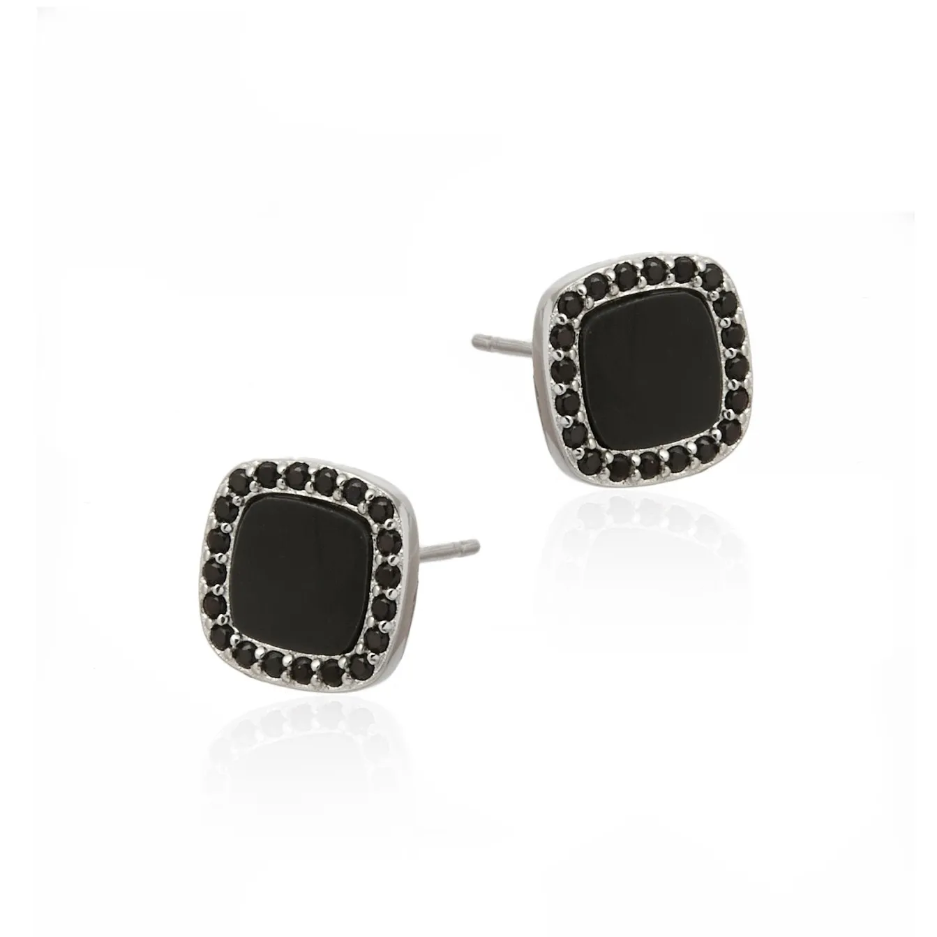 Kolczyki srebrne z czarną emalią i mikrocyrkoniami