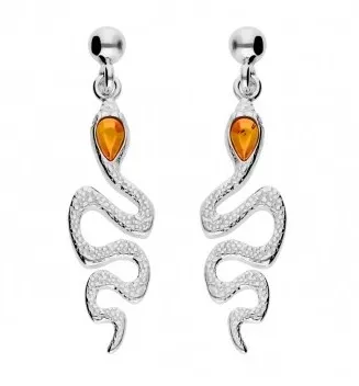 Kolczyki srebrne węże z koniakowym bursztynem