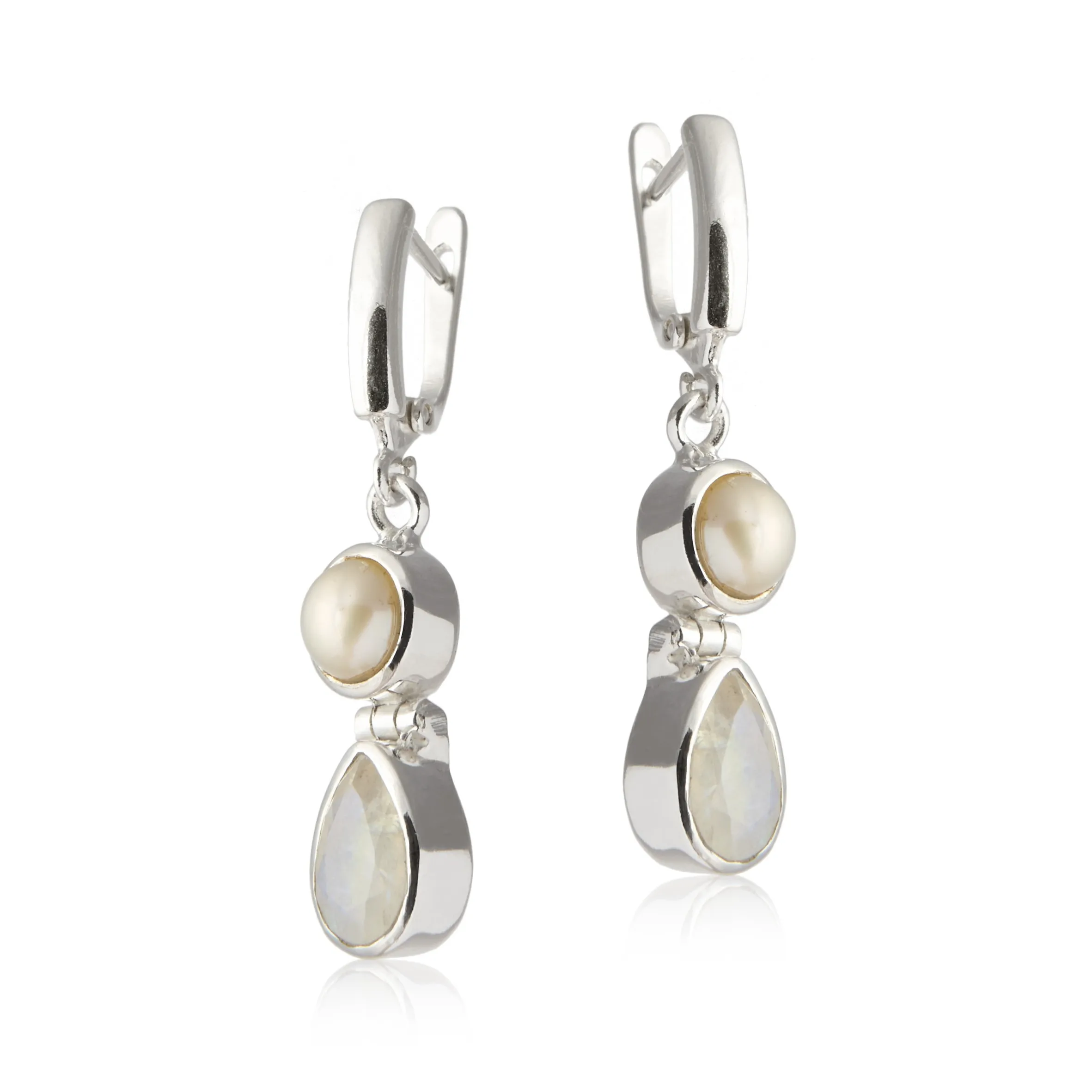 Kolczyki srebrne z perłą i kamieniem księżycowym