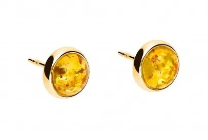 Kolczyki srebrne pozłacane z cytrynowym bursztynem