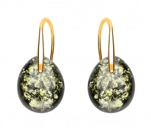 Kolczyki srebrne pozłacane forest glow z zielonym bursztynem