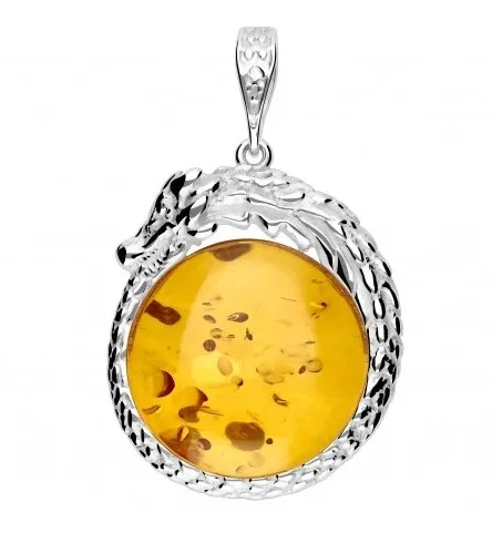 Zawieszka srebrna z bursztynem smok