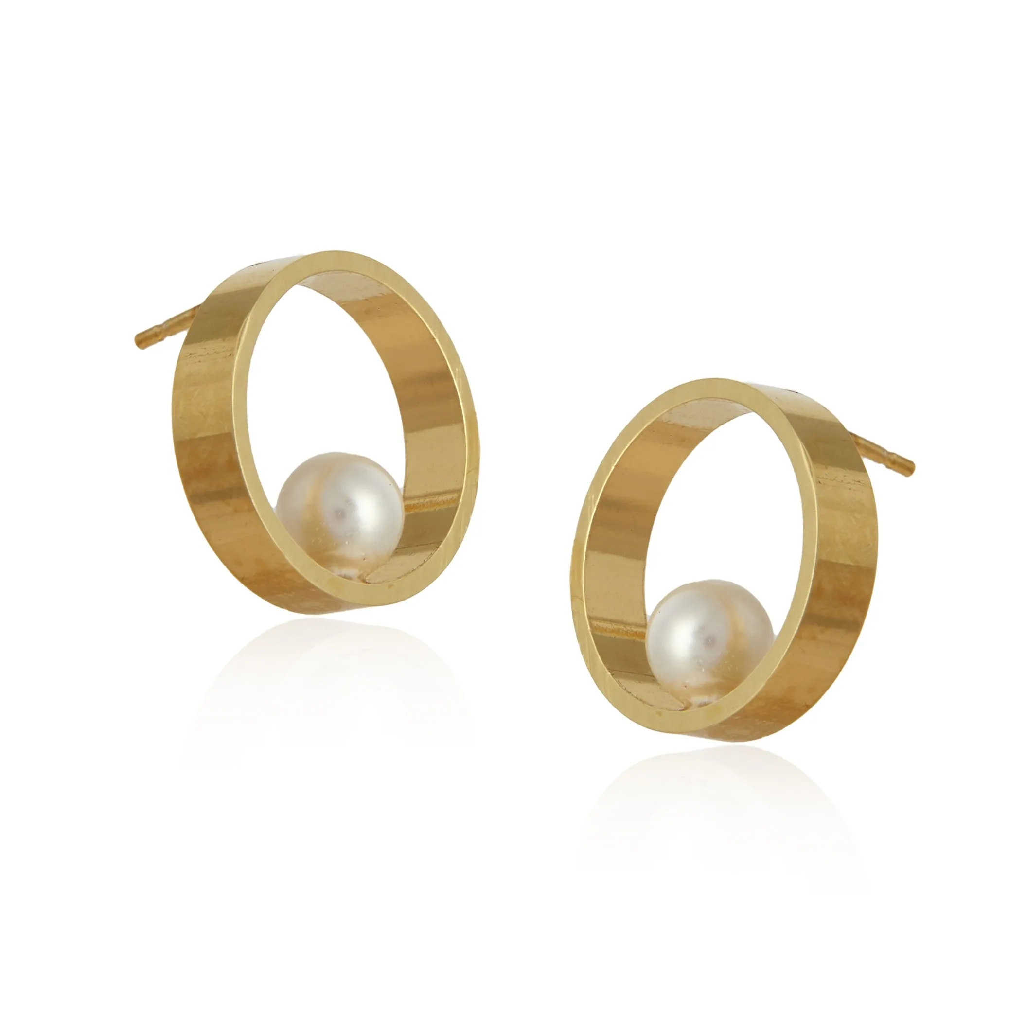 Kolczyki srebrne pozłacane kółeczka z perełką