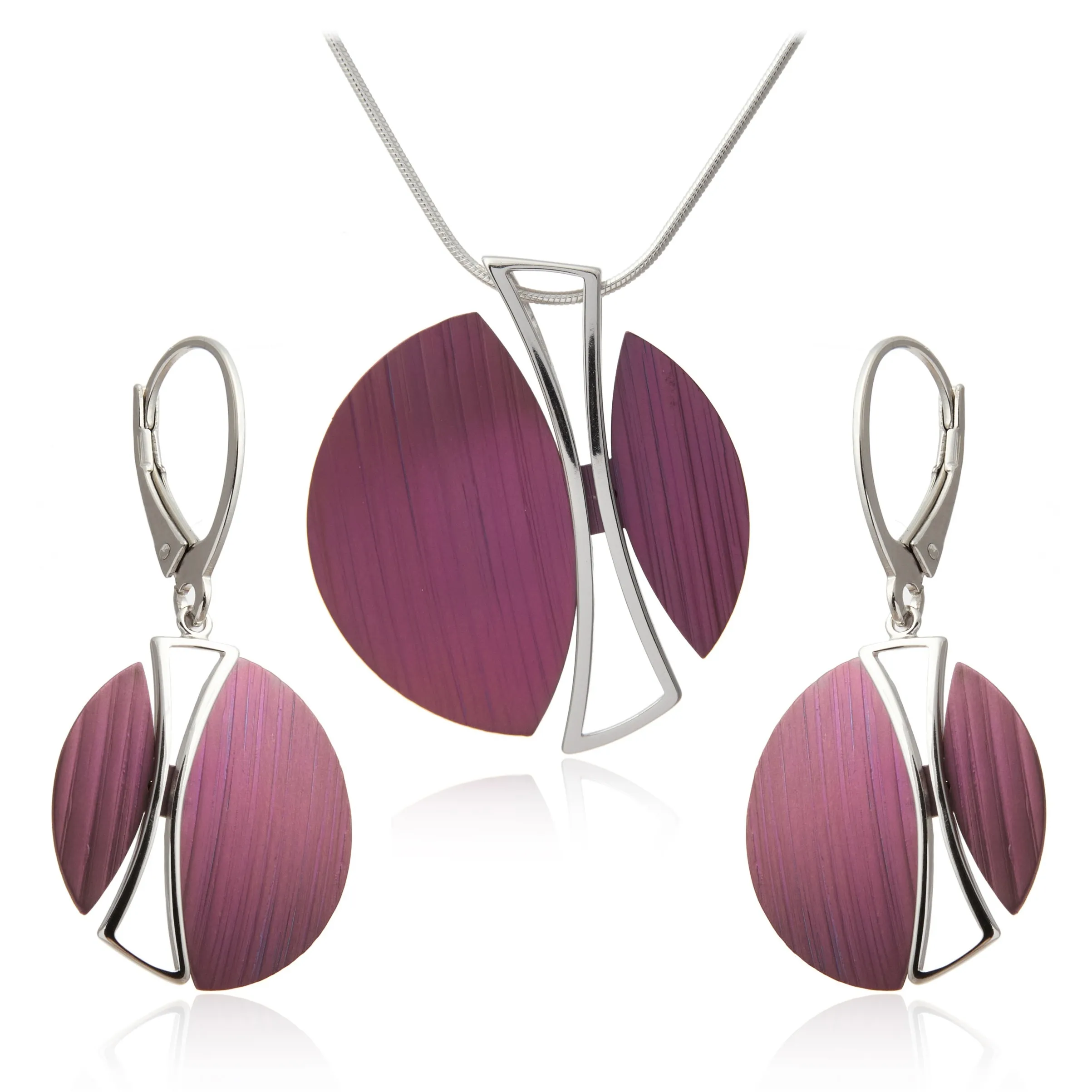 Komplet biżuterii srebrnej z tytanem - purpurowy horyzont