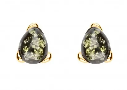 Kolczyki srebrne pozłacane forest glow  z zielonym bursztynem