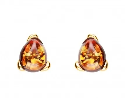 Kolczyki srebrne pozłacane forest glow z  bursztynem wiśnia z łuską