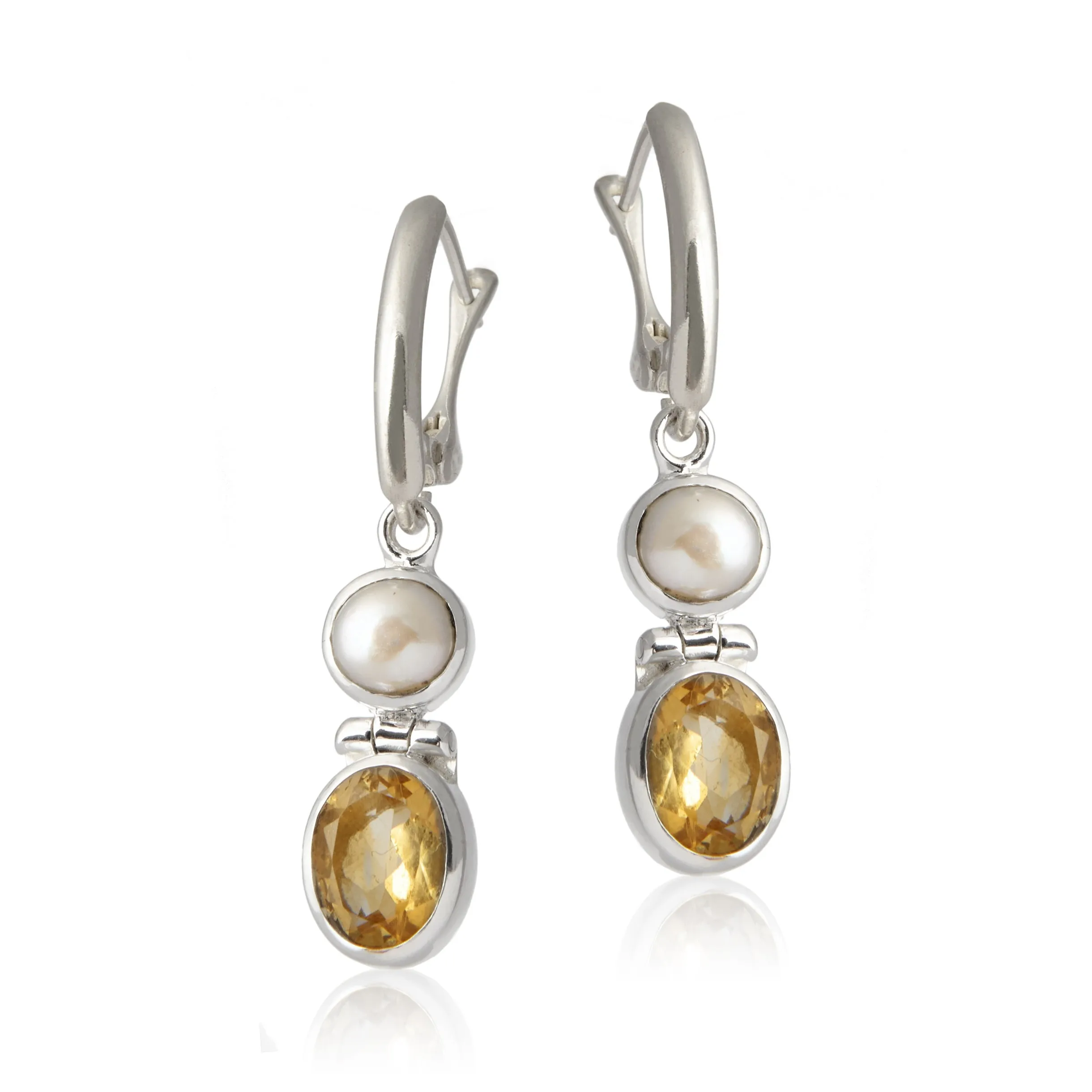 Kolczyki srebrne z perełką i  cytrynem