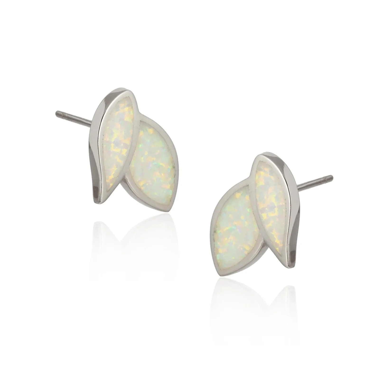 Kolczyki srebrne  leaves z białym opalem