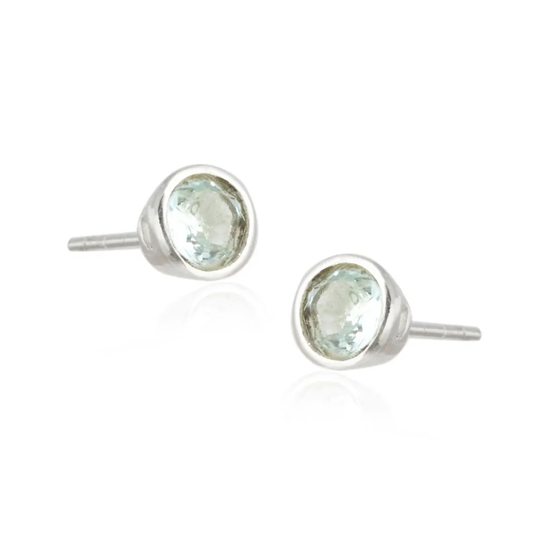 Kolczyki srebrne okrągłe sztyfty z naturalnym niebieskim topazem