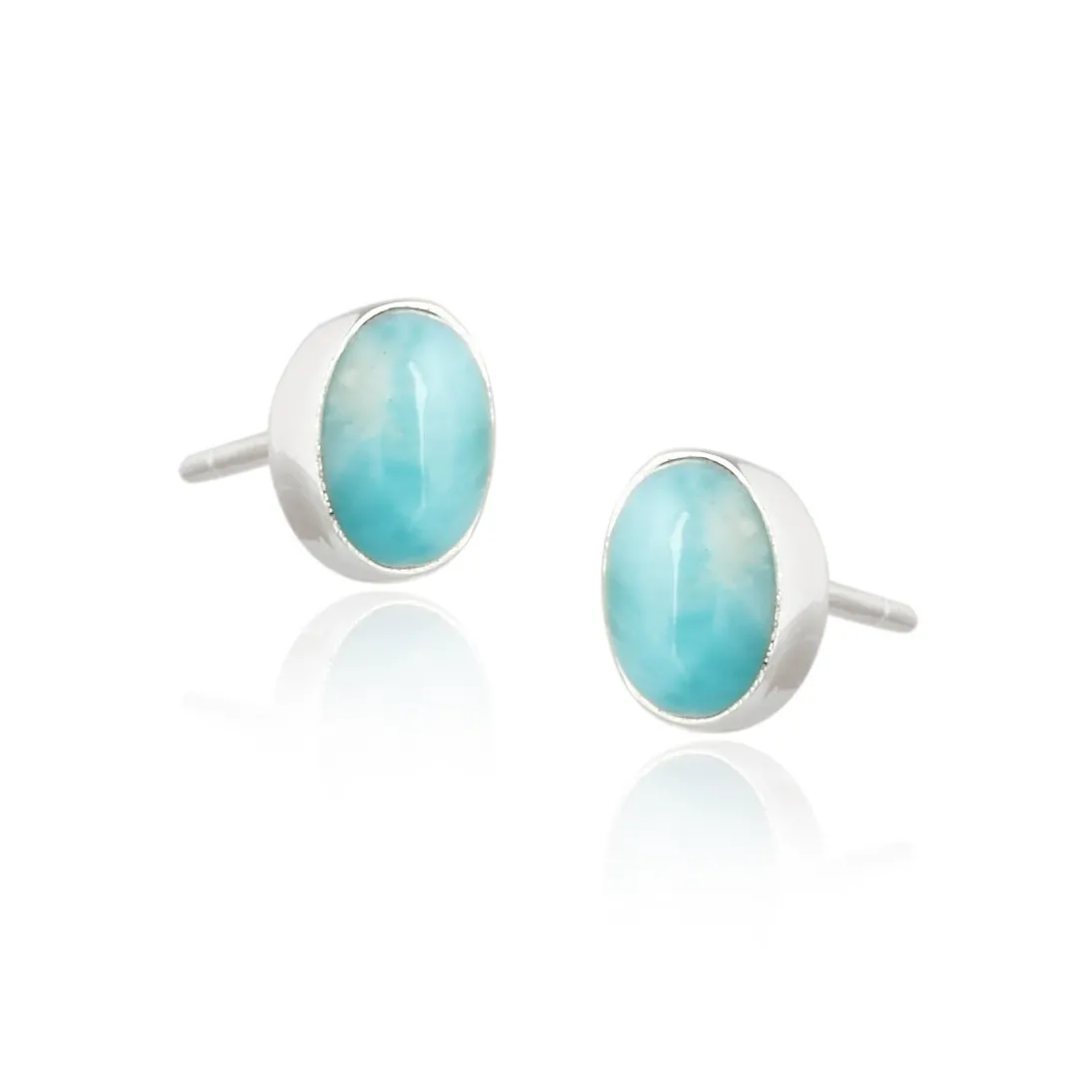 Kolczyki srebrne owalne z larimarem