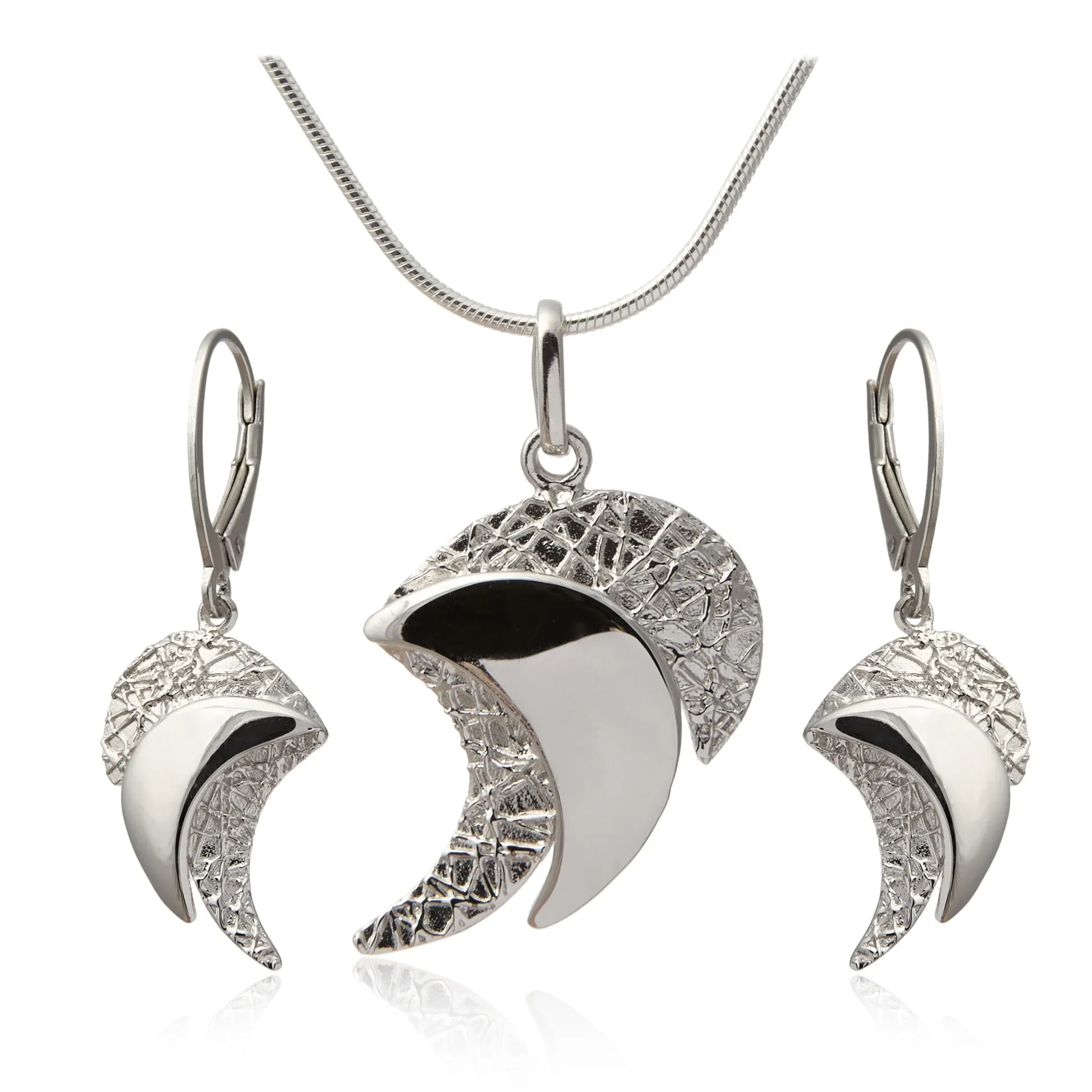 Biżuteria srebrna komplet rodowany i karbowany