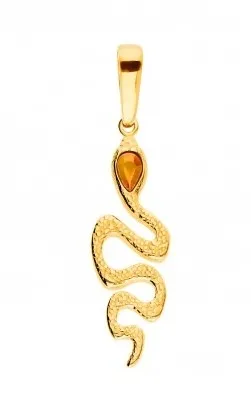 Zawieszka srebrna pozłacana węże z koniakowym bursztynem