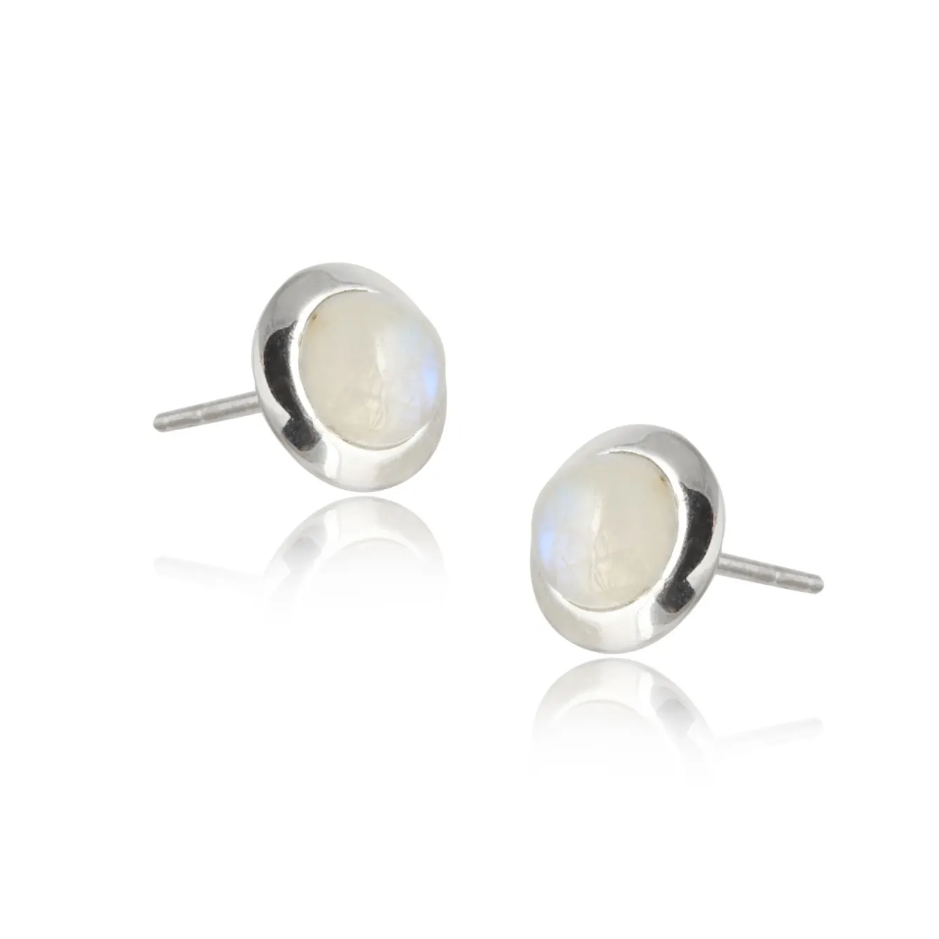 Kolczyki srebrne z kamieniem księżycowym sztyfty okrągłe