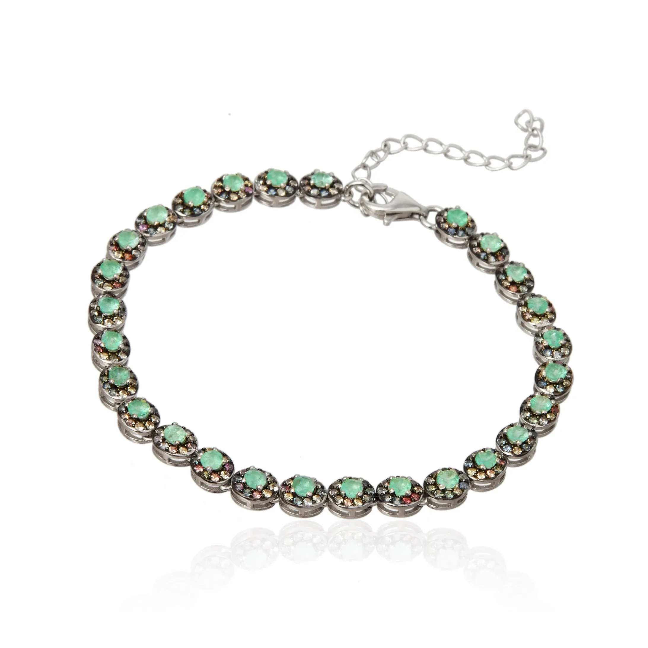 Bransoletka srebrna z naturalnym szmaragdem i szafirem "esmeralda notte"