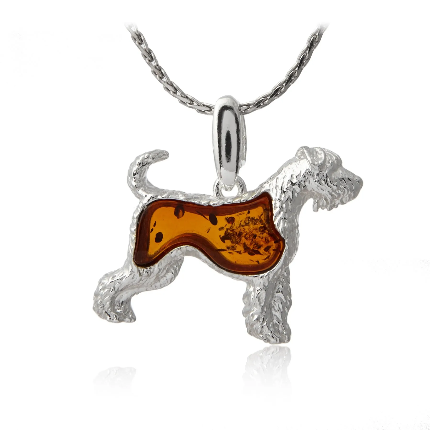 Zawieszka srebrna z bursztynem sznaucer