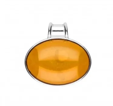 Zawieszka srebrna owalna naturalny bursztyn w kolorze koniakowym