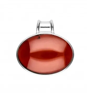 Zawieszka srebrna owalna naturalny bursztyn w kolorze wiśniowym