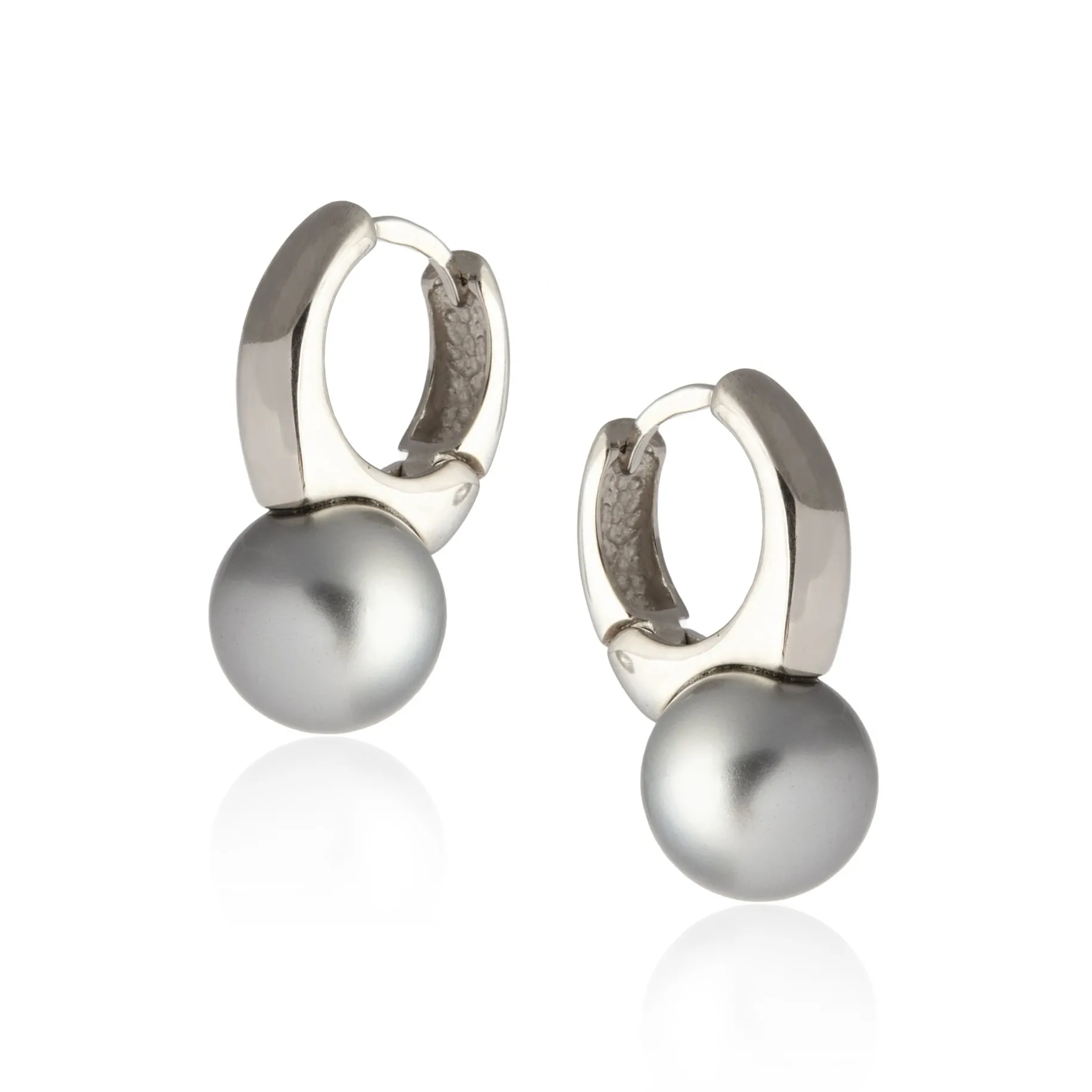 Kolczyki srebrne z naturalną szarą perełką - srebro rodowane