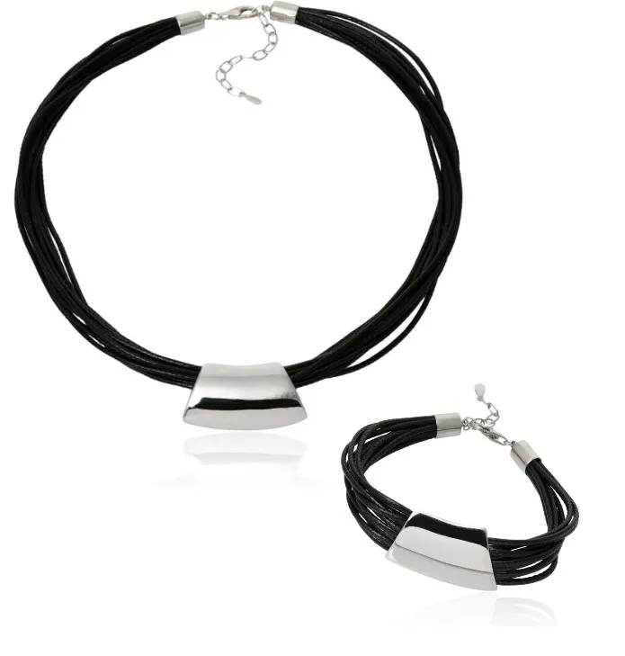 Oryginalny komplet biżuterii srebrnej na skórzanych rzemieniach