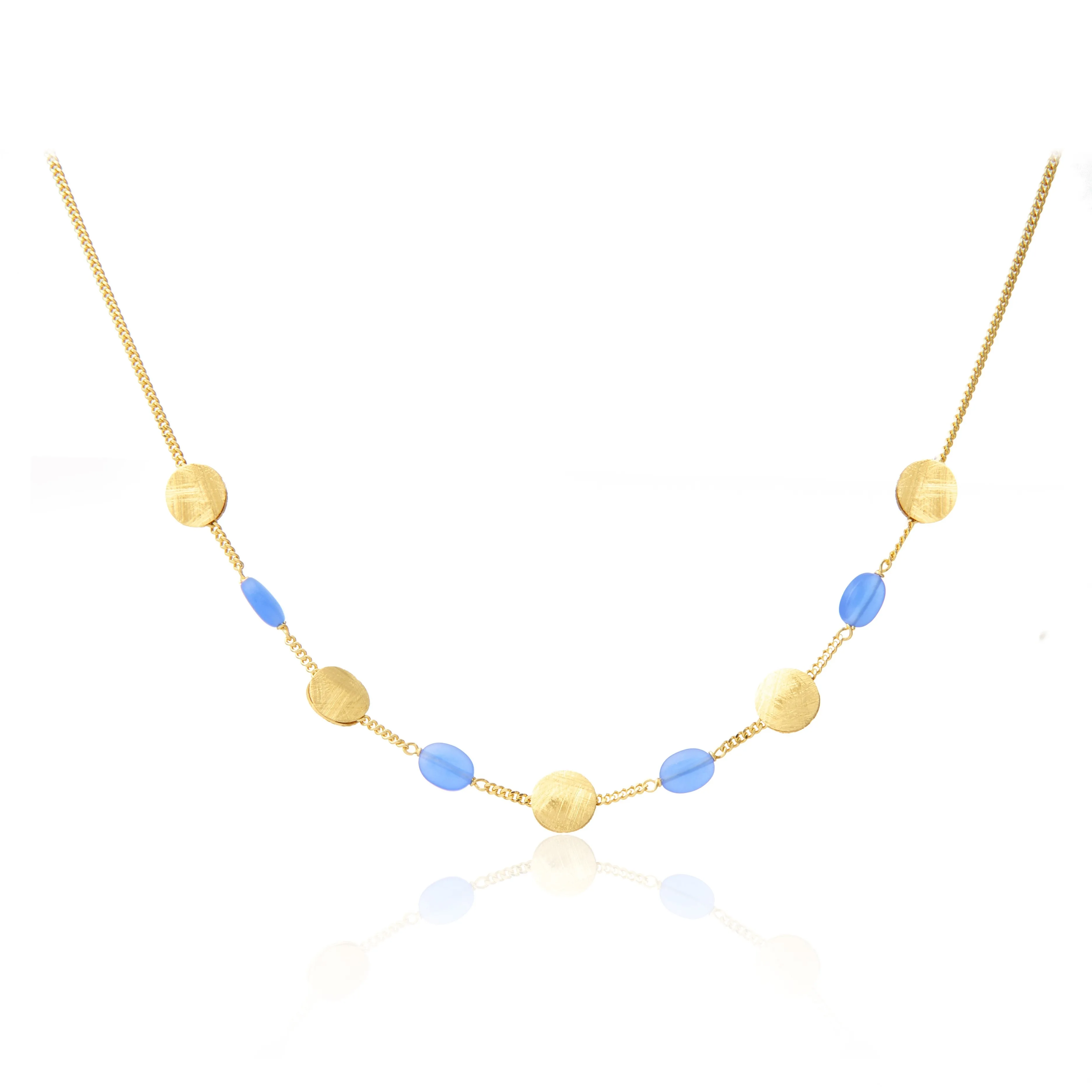 Naszyjnik srebrny pozłacany z niebieskim agatem