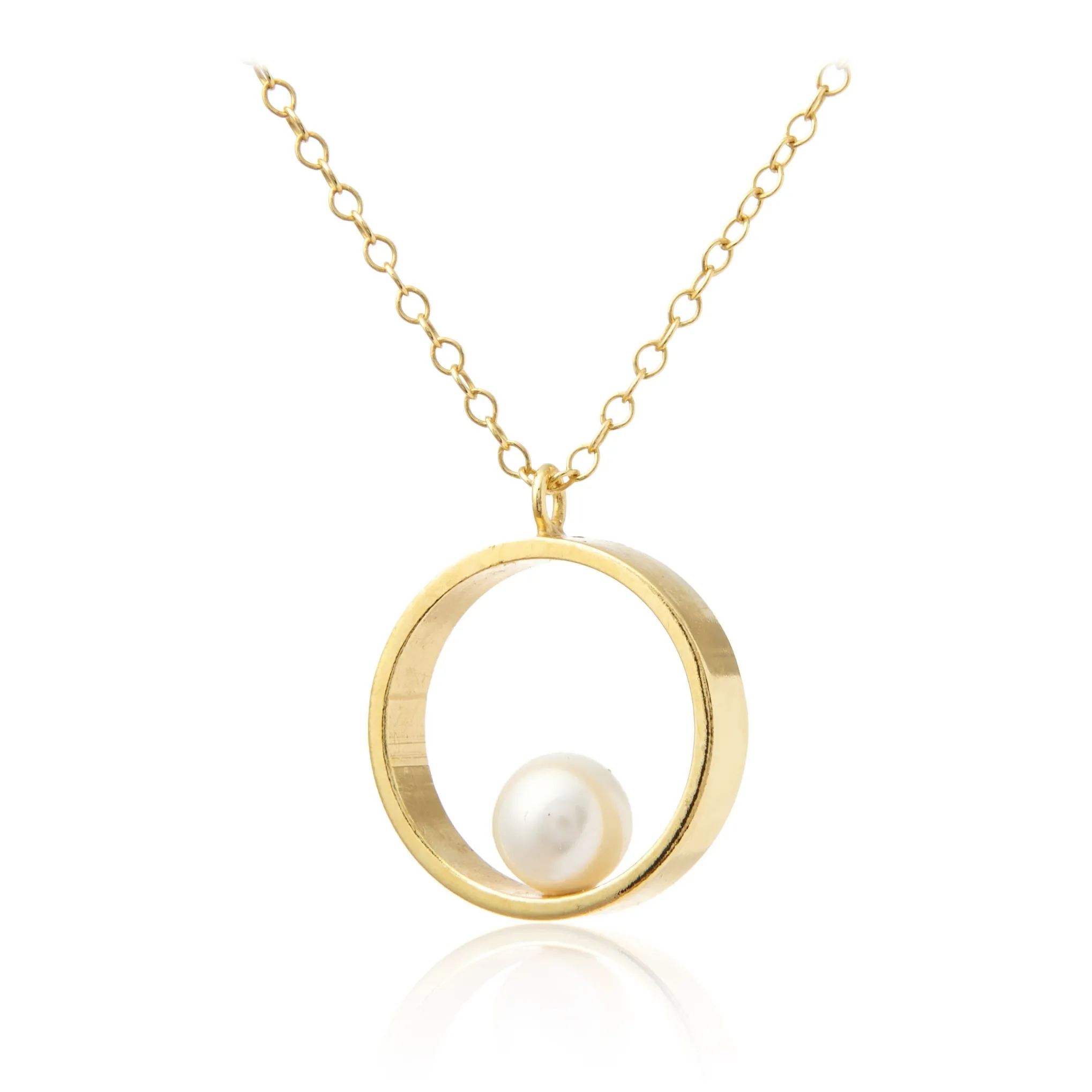 Naszyjnik srebrny pozłacany kółko z perełką