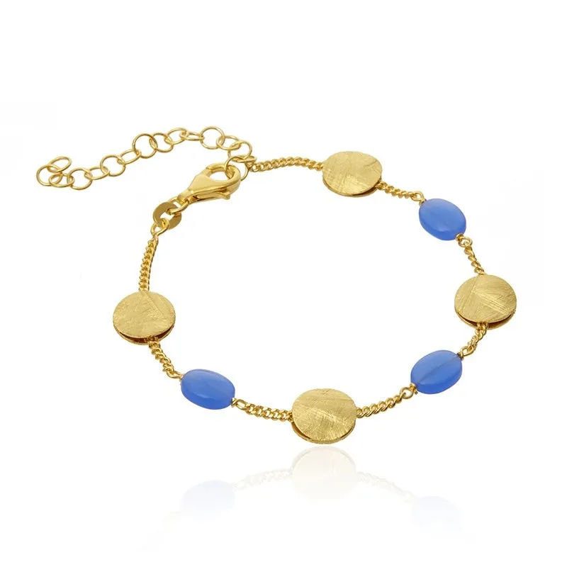 Bransoletka srebrna pozłacana z niebieskim agatem