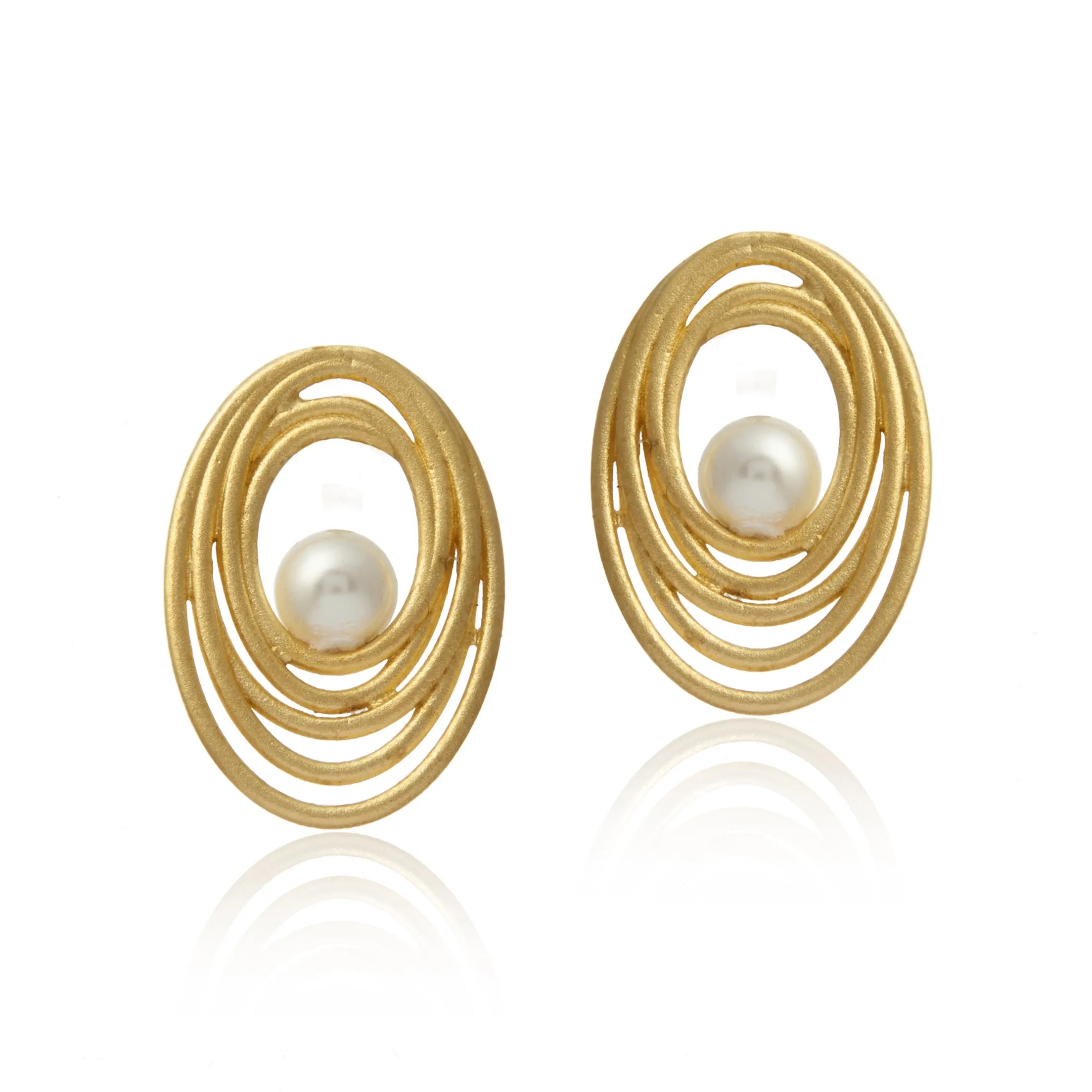 Kolczyki srebrne pozłacane i satynowane z perłą