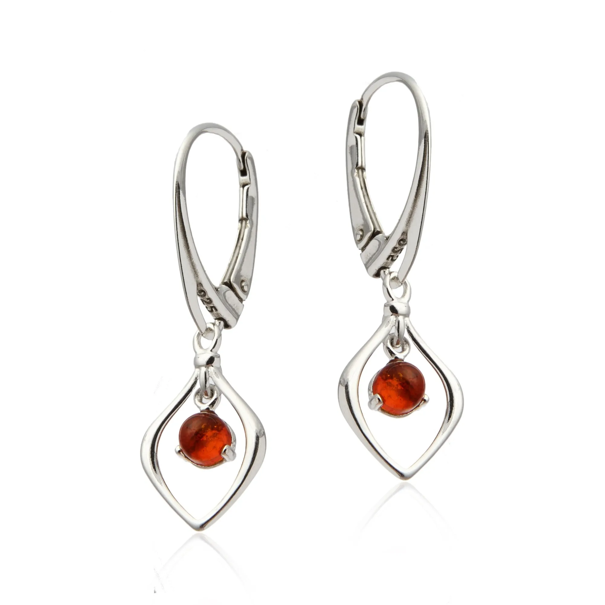 Subtelne kolczyki srebrne z bursztynem na angielskim zapięciu