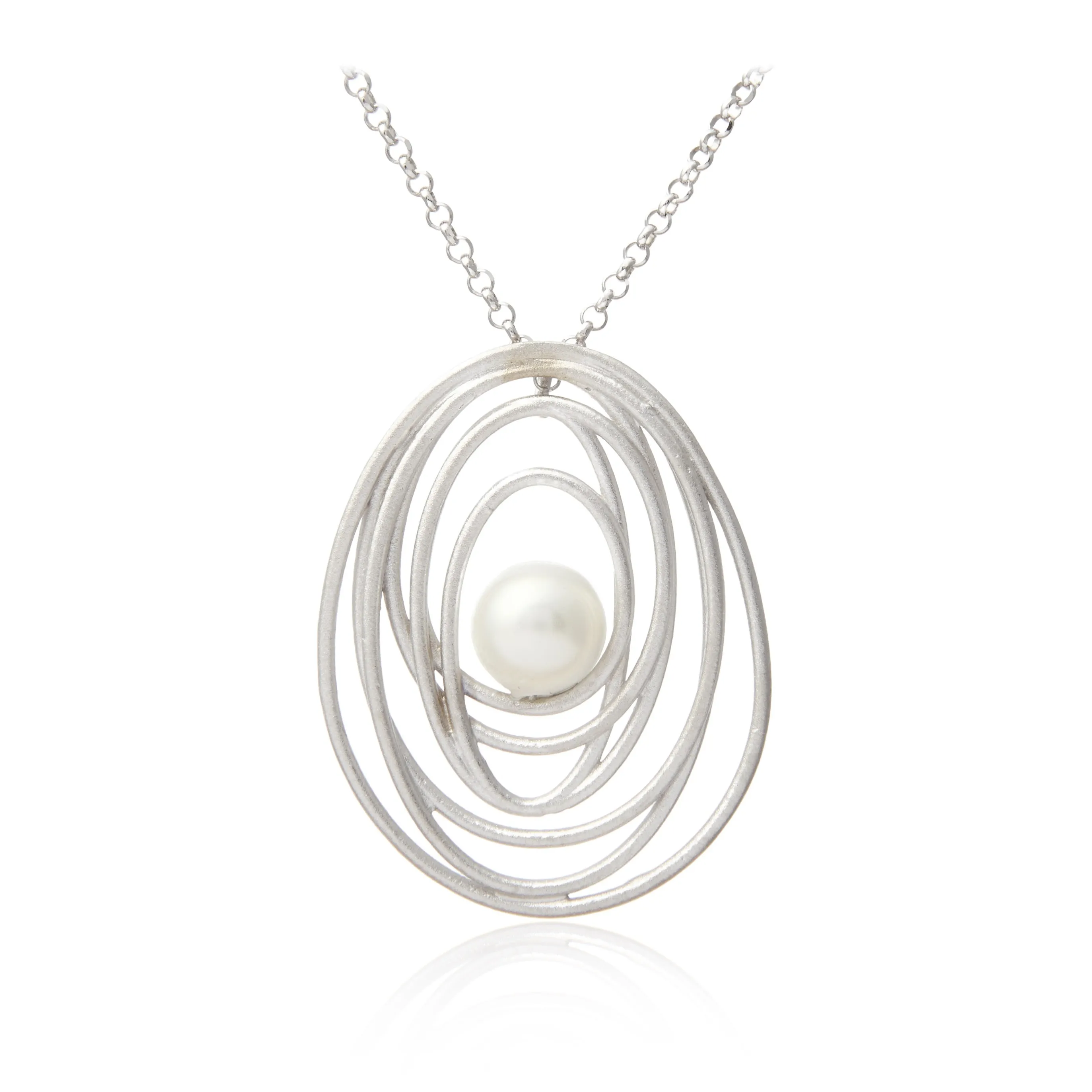 Naszyjnik srebrny rodowany satynowany z białą perłą