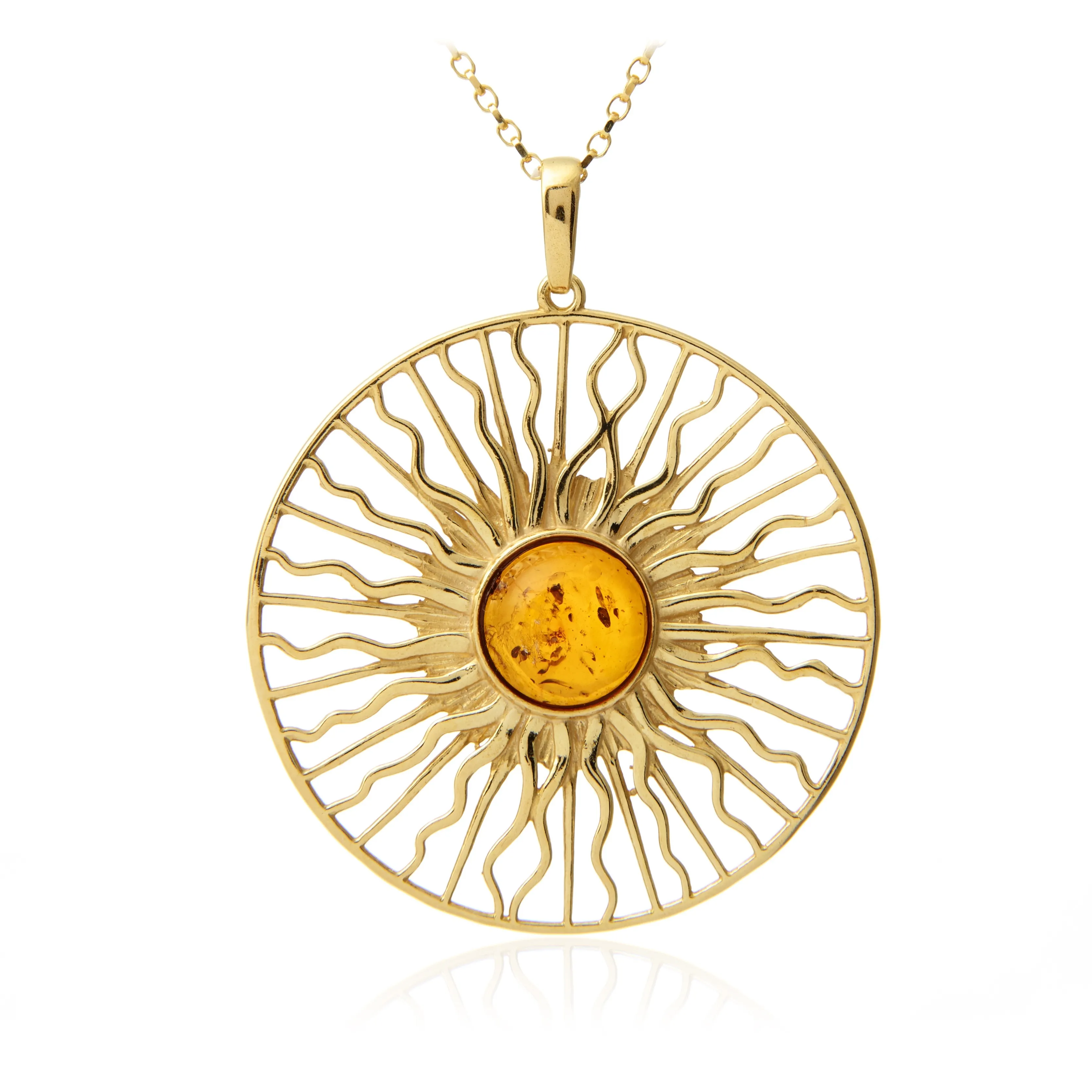Srebrna zawieszka pozłacana słoneczko z koniakowym bursztynem