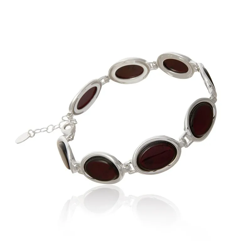 Elegancka bransoletka srebrna z wiśniowym bursztynem
